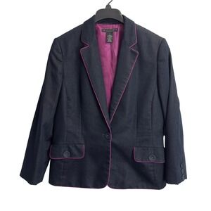 Apostrophe Stretch Denim Blazer Dark Indigo Magenta Pink Piping Size 12 Jacket